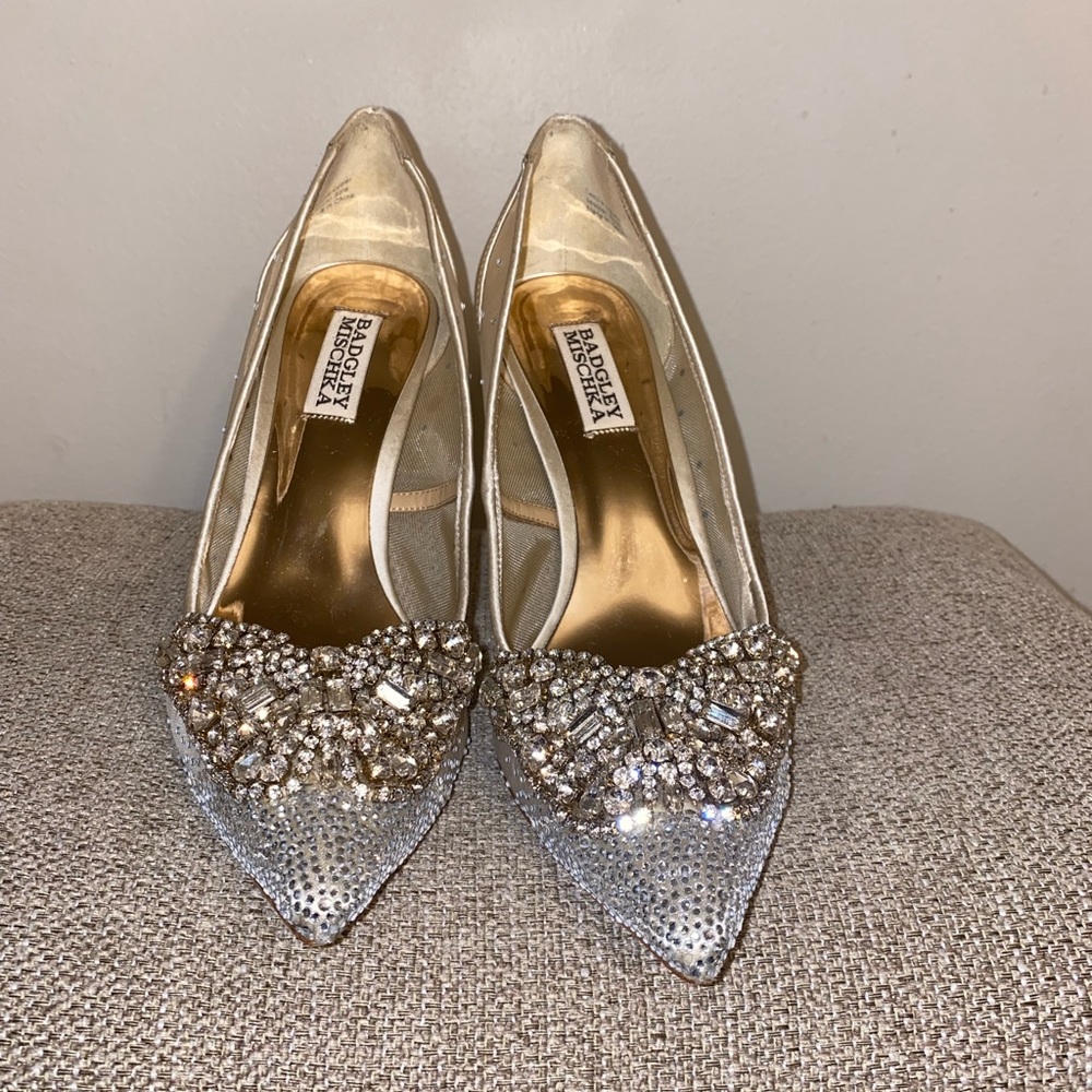 Badgley Mischka Quintana Mesh Embellished High-Heel Pumps in Champagne - Picture 9 of 16